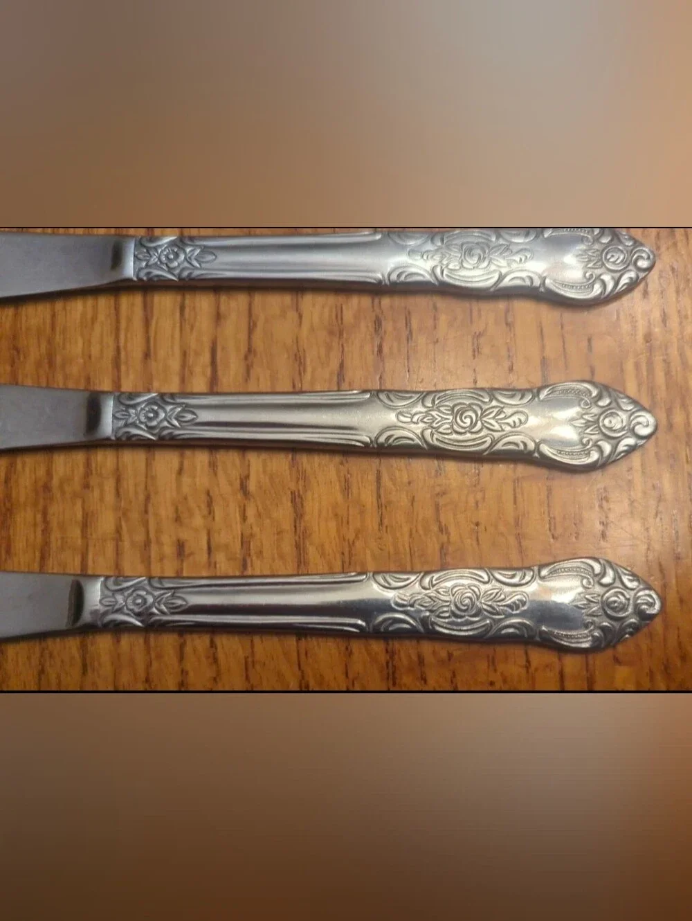 Vintage LUSTREWARE │ Lot of 7 -Korea Stainless Dinner Knives │Rose Design